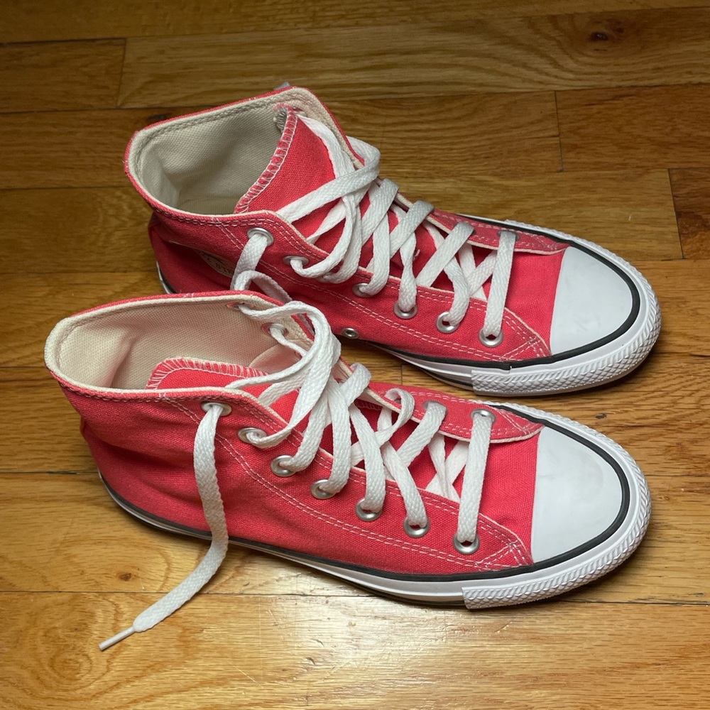 Bright pink/salmon high top converse - Picture 3 of 3